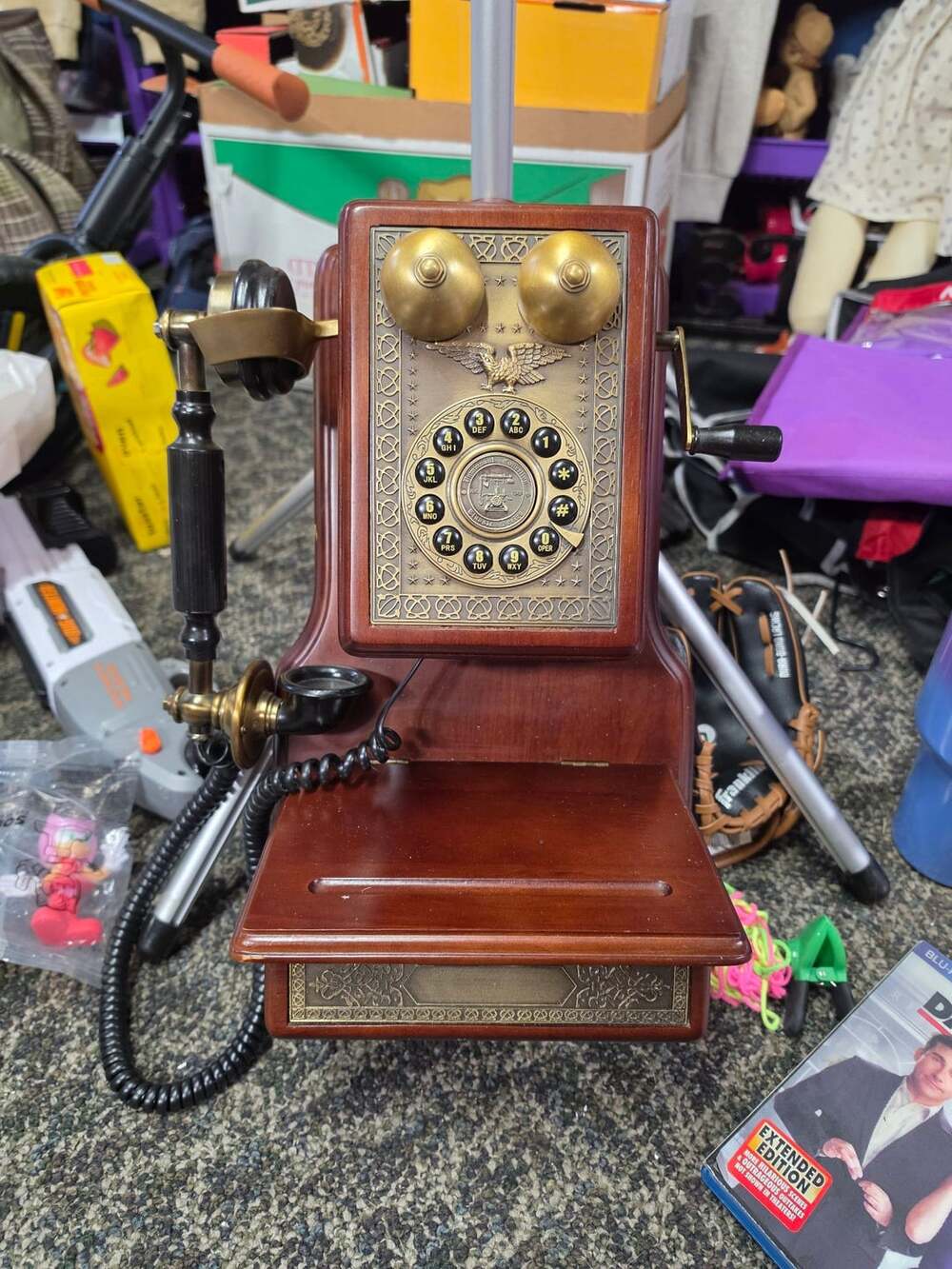 Vintage Style Wooden Wall Crank Telephone